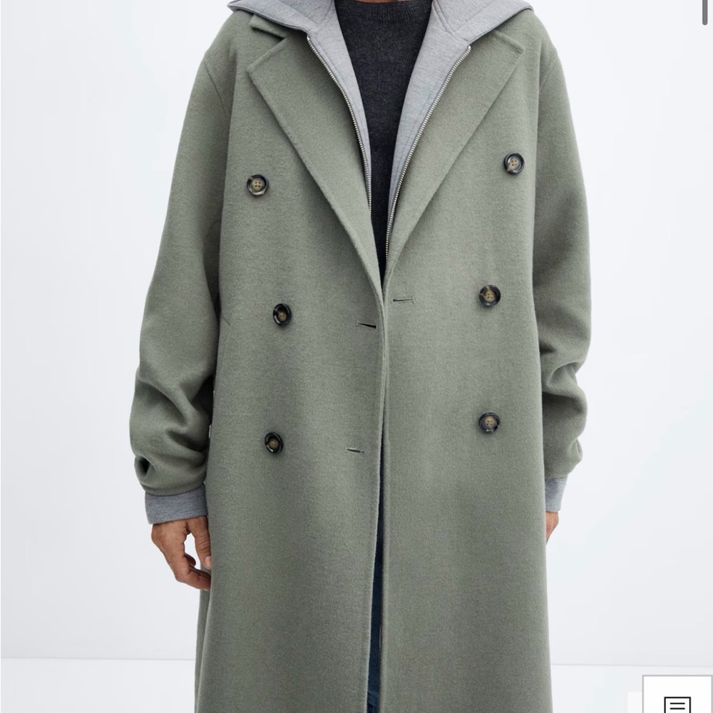 Mango Women's Double-Breasted Wool Coat - Green